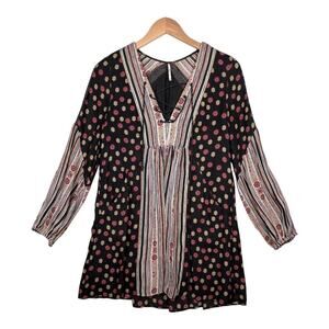 Free People Floral Pebble Rain Dress Long Sleeve Tunic Pockets Size XS